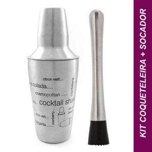 Kit Caipirinha Coqueteleira e Socador Inox 500ml