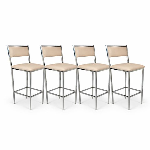 Kit 4 Banquetas Bar Cozinha Altura 65cm Flora Gourmet Cromada Assento e Encosto Fendi