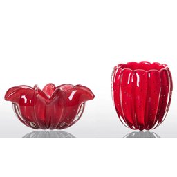 Cachepot Decoração Cristal Murano Escarlete Cor Vermelho Intenso - 4