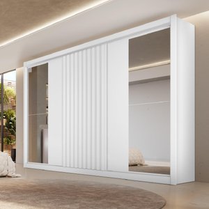 Guarda Roupa 3 Portas Vitória com Espelho 100% Mdf Branco Acetinado - Móveis Europa