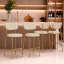 Ver imagem 1 de Kit 4 Banquetas Baixa Sala de Jantar Lisa Pés Champanhe Linho Bege m² - Monari Design