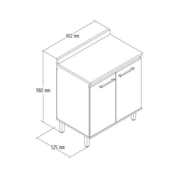 Balcão de Cozinha com Tampo 2 Portas de Bater Gaia  - 3