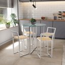 Ver imagem 1 de Conjunto Mesa Redonda Vidro 4 Cadeiras Pequena Pinus Industrial White