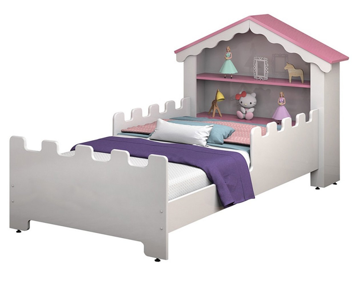 Cama Castelo Menina Infantil Magia Branco Rosa com Colchão Moveis House - 5