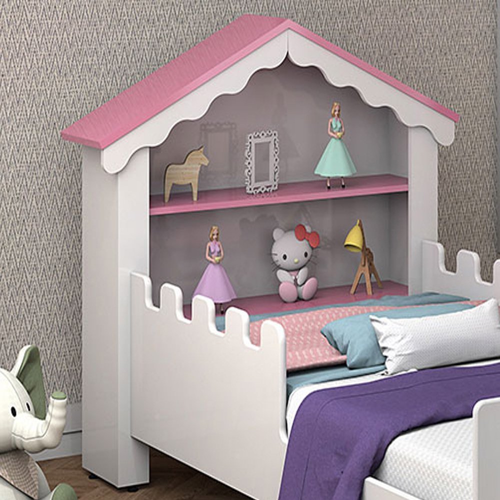 Cama Castelo Menina Infantil Magia Branco Rosa com Colchão Moveis House - 2