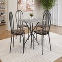 Ver imagem 1 de Conjunto Sala de Jantar Mesa Quadrada 70cm Tampo Granito com 4 Cadeiras Leia Preto/Palha/Ocre