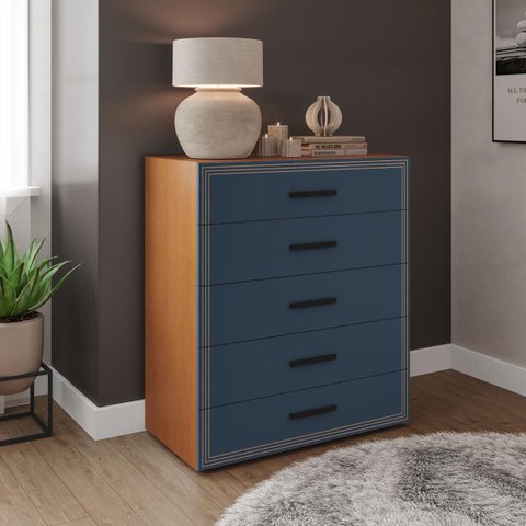 Cômoda Valência com 5 Gavetas 90x104cm Freijó/Azul 240831