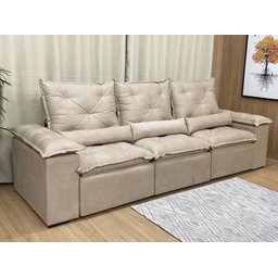 Sofá Retrátil e Reclinável 2,70m em Tecido Veludão C/pillow Nos Braços Athenas:bege - 4