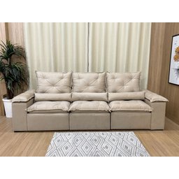 Sofá Retrátil e Reclinável 2,70m em Tecido Veludão C/pillow Nos Braços Athenas:bege - 3