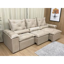 Sofá Retrátil e Reclinável 2,70m em Tecido Veludão C/pillow Nos Braços Athenas:bege - 2