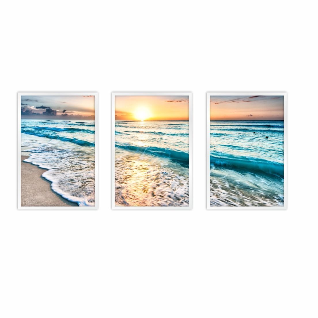 Quadros Decorativos Praia Ondas Mar Por do Sol Céu 40x60:Branca - 1
