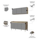 Ver imagem 3 de Armário Aéreo Argélia e Balcão Gabinete 150cm Marrocos Castanho/cinza - Lumil
