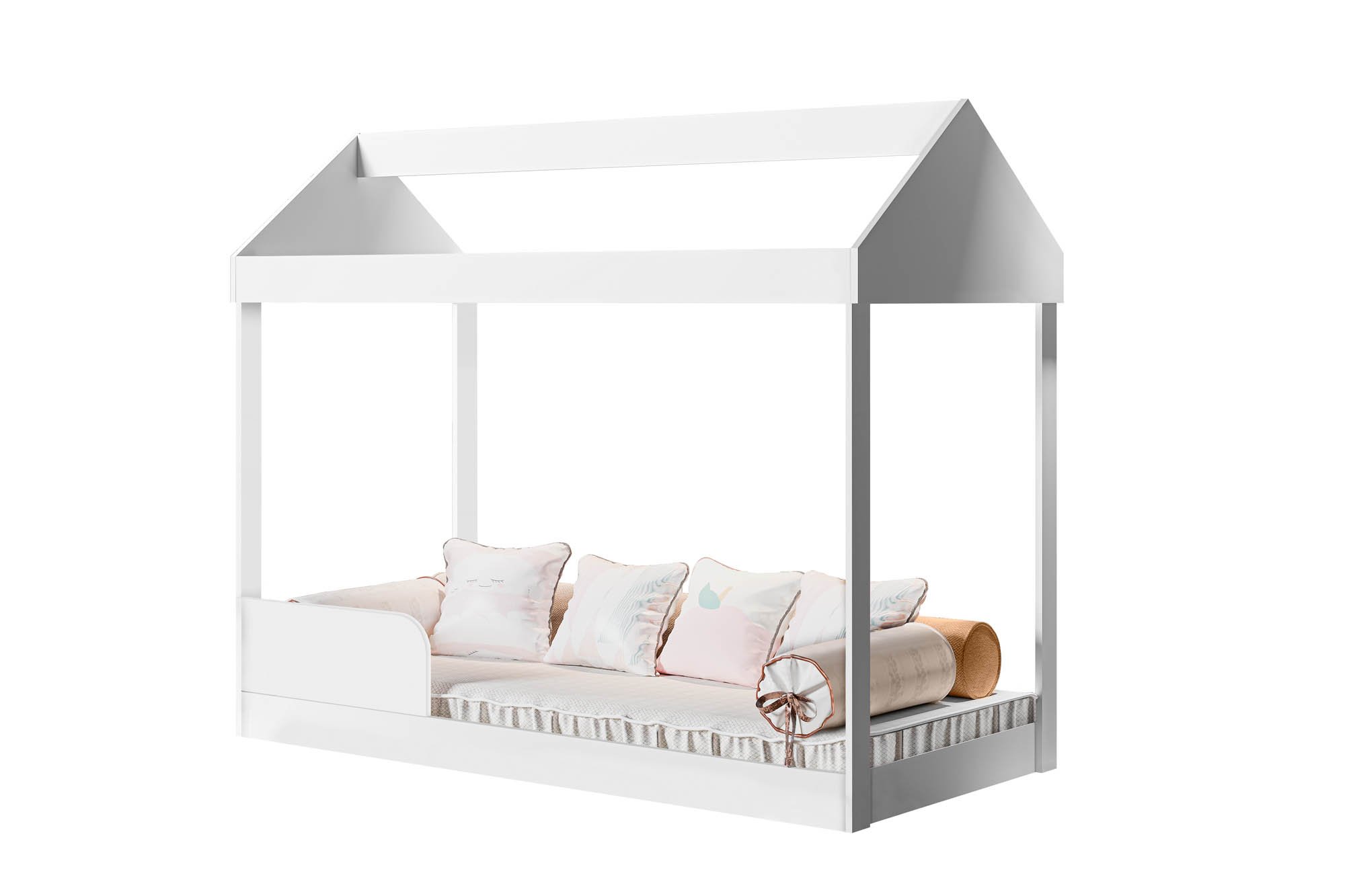 Cama Infantil Montessoriana Crystal Quarto Criança Casinha Grade de Proteção Cor Branco