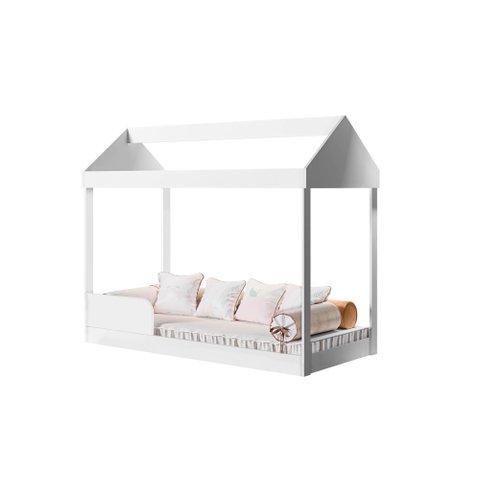 Cama Infantil Montessoriana Crystal Quarto Criança Casinha Grade de Proteção Cor Branco