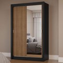 Ver imagem 1 de Guarda-roupa Solteiro 2 Portas de Correr com Espelho Preto/rustic Milano Madesa Preto/rustic