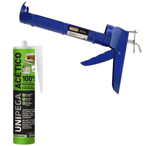 Aplicador de Silicone Fechado + Veda Pia Silicone Acético Incolor 280ml - Unipega