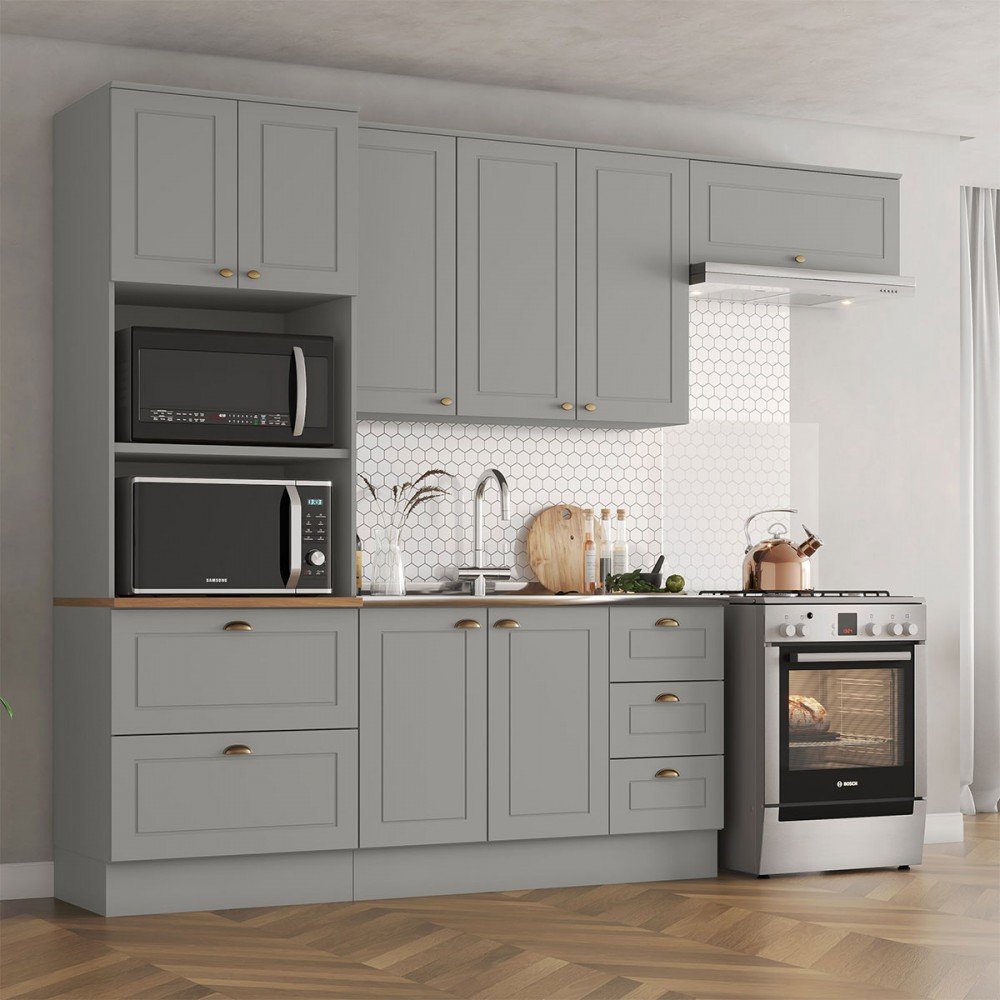 Cozinha Completa Americana 8 Portas 5 Gavetas Cinza Hp - Henn