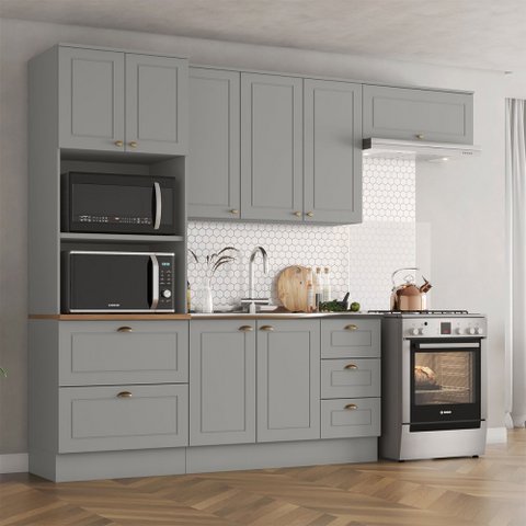 Cozinha Completa Americana 8 Portas 5 Gavetas Cinza Hp - Henn
