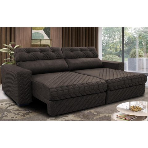 Sofá Retrátil e Reclinável 2,55m Molas Ensacadas Cama inBox Style Thermo Gel Linho Marrom