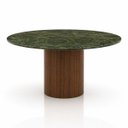 Ver imagem 1 de Mesa de Jantar 120 Cm Tampo Mármore Verde Vitória Régia e Base Cilíndrica Nogueira