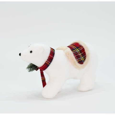 Enfeite Natalino Ursinho Polar com Cachecol Xadrez 18 cm