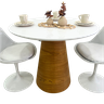 Mesa de Jantar Redonda 100 Cm Tampo Laca Branca Base Freijó Horizontal - 2