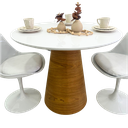 Ver imagem 2 de Mesa de Jantar Redonda 100 Cm Tampo Laca Branca Base Freijó Horizontal
