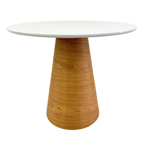 Mesa de Jantar Redonda 100 Cm Tampo Laca Branca Base Freijó Horizontal