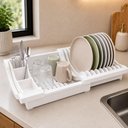 Ver imagem 5 de Escorredor Louca Retratil Porta 10 Pratos Talheres Compacto Organizador Pia Seca Rapido Branco