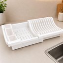 Ver imagem 4 de Escorredor Louca Retratil Porta 10 Pratos Talheres Compacto Organizador Pia Seca Rapido Branco