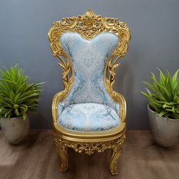 Poltrona Clássica Folheado a Ouro com Tecido Azul - 135x75x65cm Prime Home Decor - 2