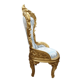 Poltrona Clássica Folheado a Ouro com Tecido Azul - 135x75x65cm Prime Home Decor - 4