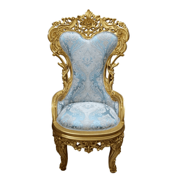 Poltrona Clássica Folheado a Ouro com Tecido Azul - 135x75x65cm Prime Home Decor - 1