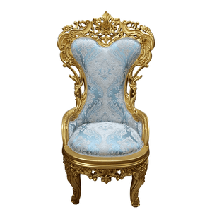 Poltrona Clássica Folheado a Ouro com Tecido Azul - 135x75x65cm Prime Home Decor