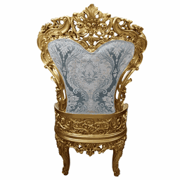 Poltrona Clássica Folheado a Ouro com Tecido Azul - 135x75x65cm Prime Home Decor - 5