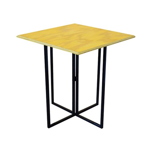 Mesa Industrial Quadrada Preta 70x70cm Tampo Madeira Natural