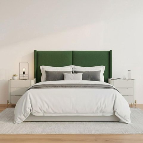 Cabeceira Queen Estofada 176cm com 2 Mesas de Cabeceira 100% Mdf Cor:linho Moderno Verde e Luna com