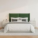 Ver imagem 1 de Cabeceira Queen Estofada 176cm com 2 Mesas de Cabeceira 100% Mdf Cor:linho Moderno Verde e Luna com