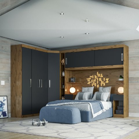 Guarda Roupas Modulado de Casal 1,38 com Cabeceira Genova Plus 6 Portas 4 Gavetas Batrol