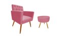 Ver imagem 1 de Kit Poltrona Decorativa Nina Capitonê + Puff Redondo Suede Rosa Pés Madeira Mz Decor