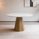 Ver imagem 1 de Mesa de Jantar 4 Lugares Redonda 100cm Base Cone Tampo MDF com Vidro Erimon N01 Ypê Off White -