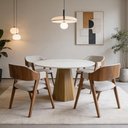 Ver imagem 3 de Mesa de Jantar 4 Lugares Redonda 100cm Base Cone Tampo MDF com Vidro Erimon N01 Ypê Off White -