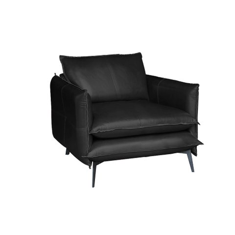 Poltrona Decorativa Sala de Estar América Couro Preto - Mozzelar