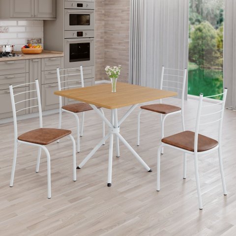 Conjunto Mesa Quadrada 4 Cadeiras Imbuia Rio Branco/Marrom