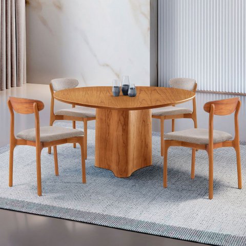 Mesa Selene Tampo 135cm Laminado com 4 Cadeiras Noronha Moderna Mobília