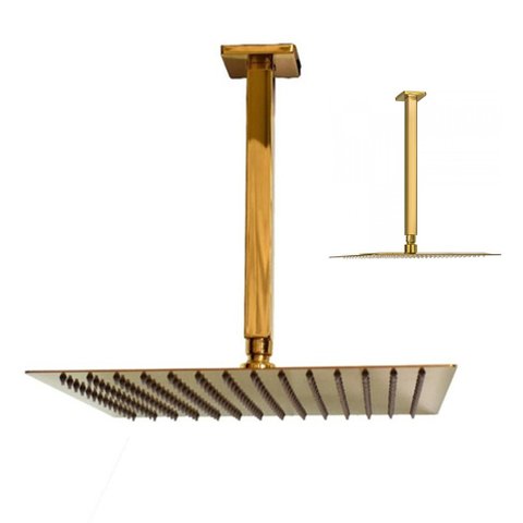 Chuveiro Ducha Teto Inox Dourado 20x20 Slim Luxo Suporte Quadrado Banheiro Area Externa Banheira