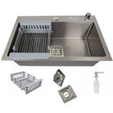 Ver imagem 2 de Cuba Gourmet Quadrada Aço Inox Escovado 60x40cm com Acessórios - Cub-006 - Stillus Home