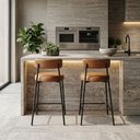 Ver imagem 1 de Banqueta Cozinha Média com Encosto Industrial Preto Kit 2 Londres PU Whisky D03 - D'Rossi
