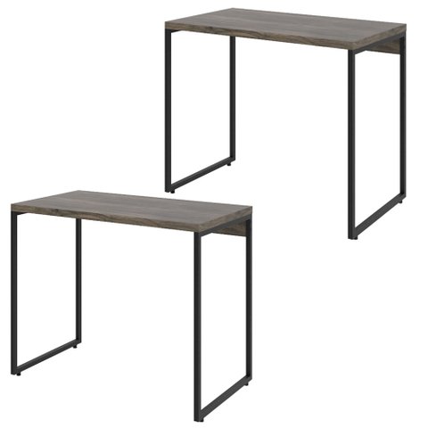 Kit 02 Mesas Para Escritório e Home Office Industrial Aspen 90 cm C01 Carvalho Dark - Lyam Decor