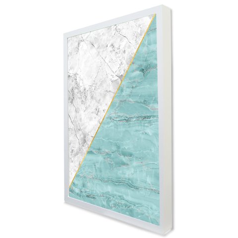 Quadro Decorativo Caixa Geométrico Mármore Azul e Branco Tacolado Moldura Caixa Alta 4,5cm Madeira C